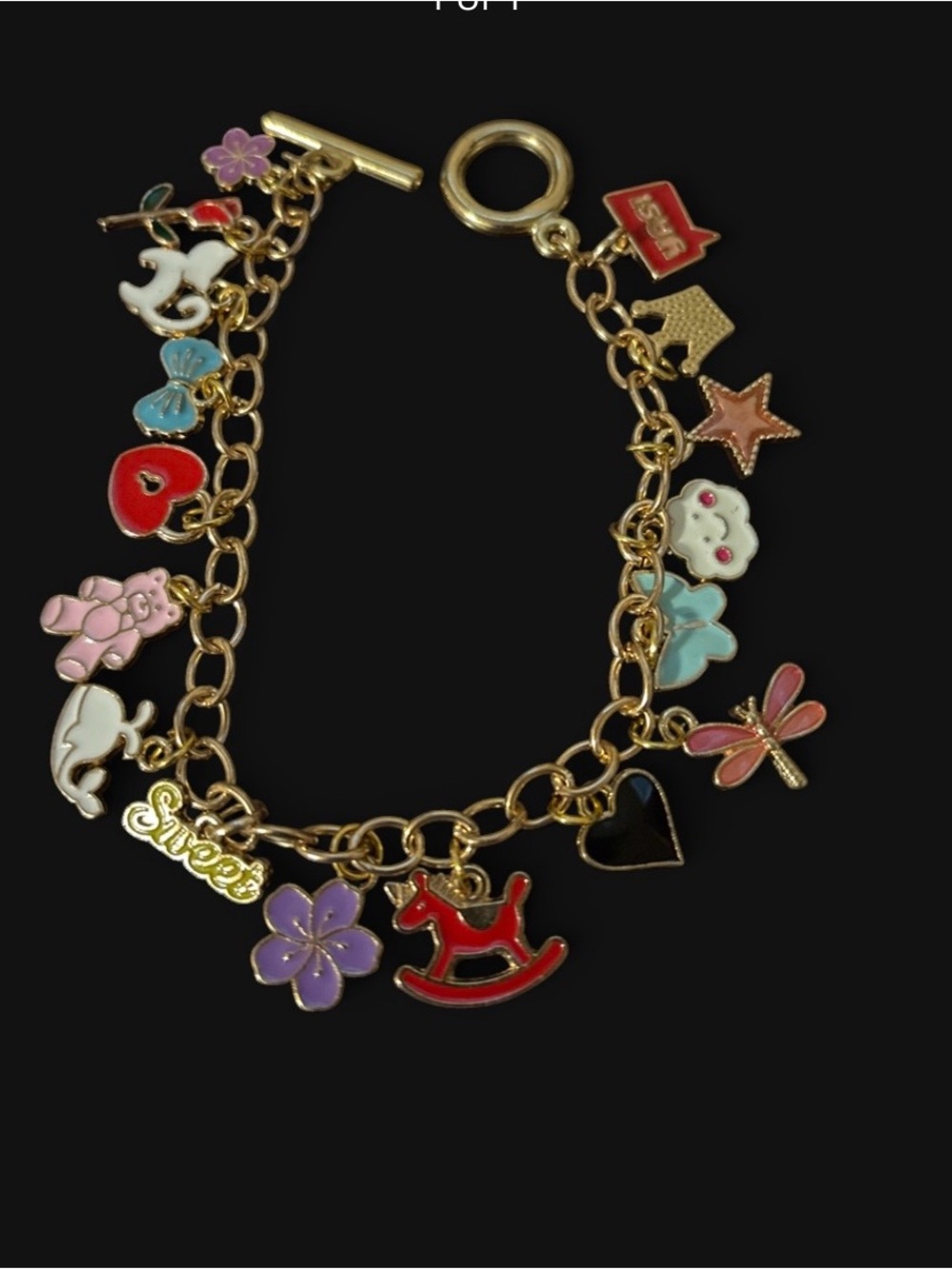Gold-Tone Multi Charm Bracelet with Pink, Red, Purple & Blue Accents